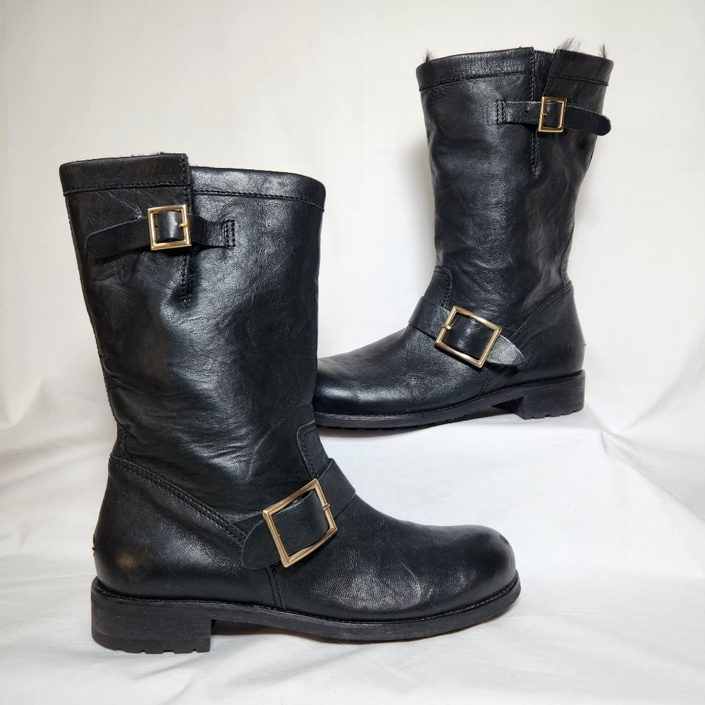 Jimmy Choo Biker Fur-Lined Lambskin Boot